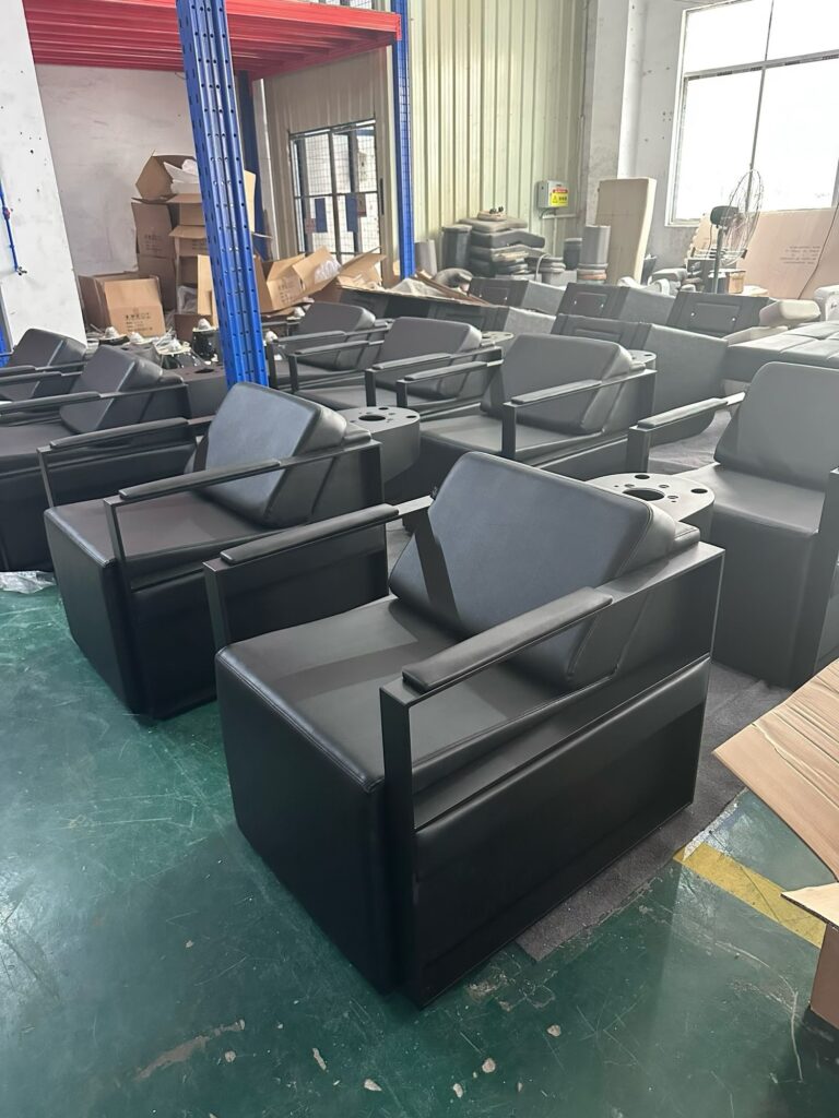 Customized salon chairs ready for shipment - factory floor in China
